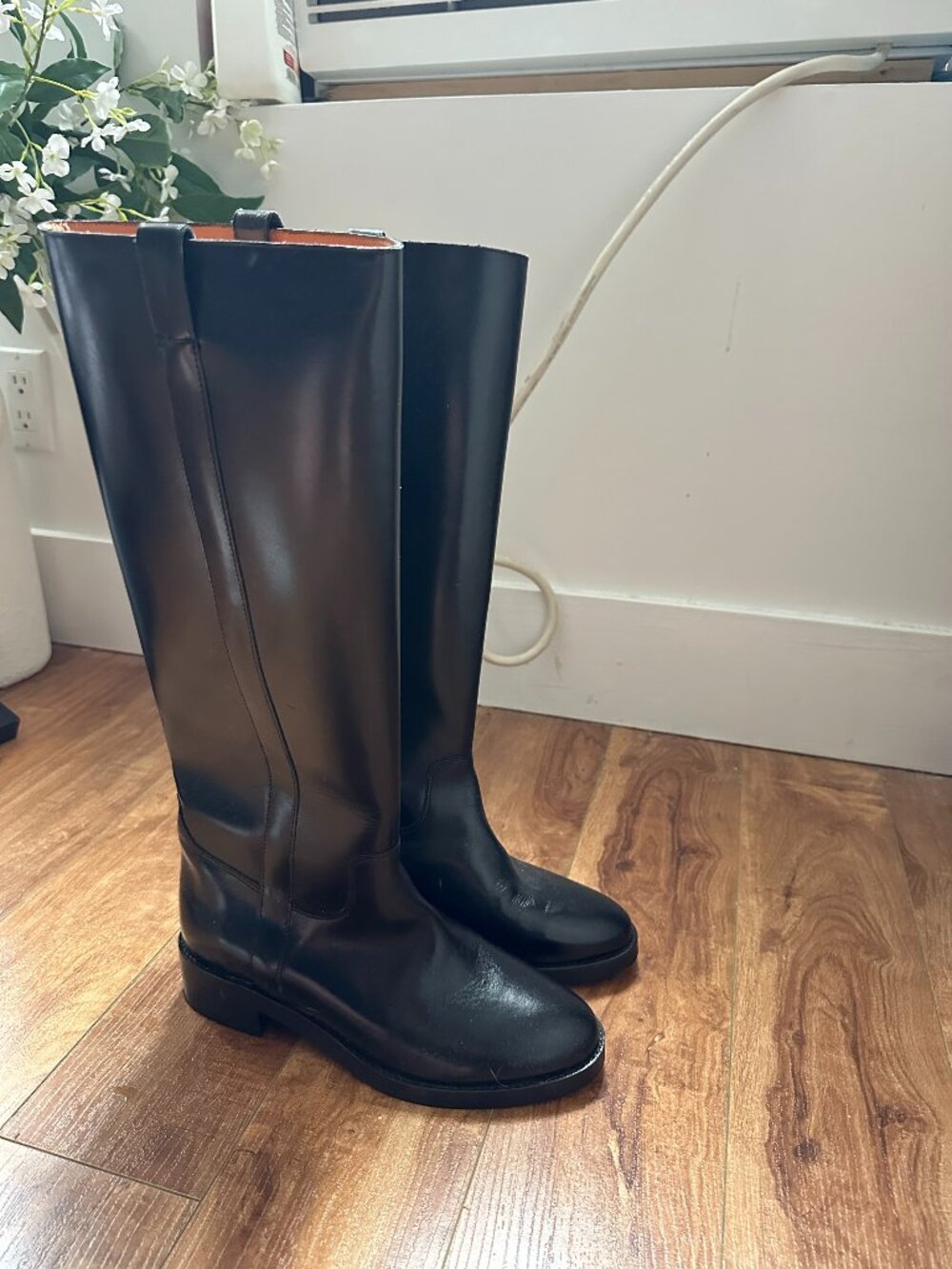 Sézane Bridget Knee Boots in Glossy Black, Size 9